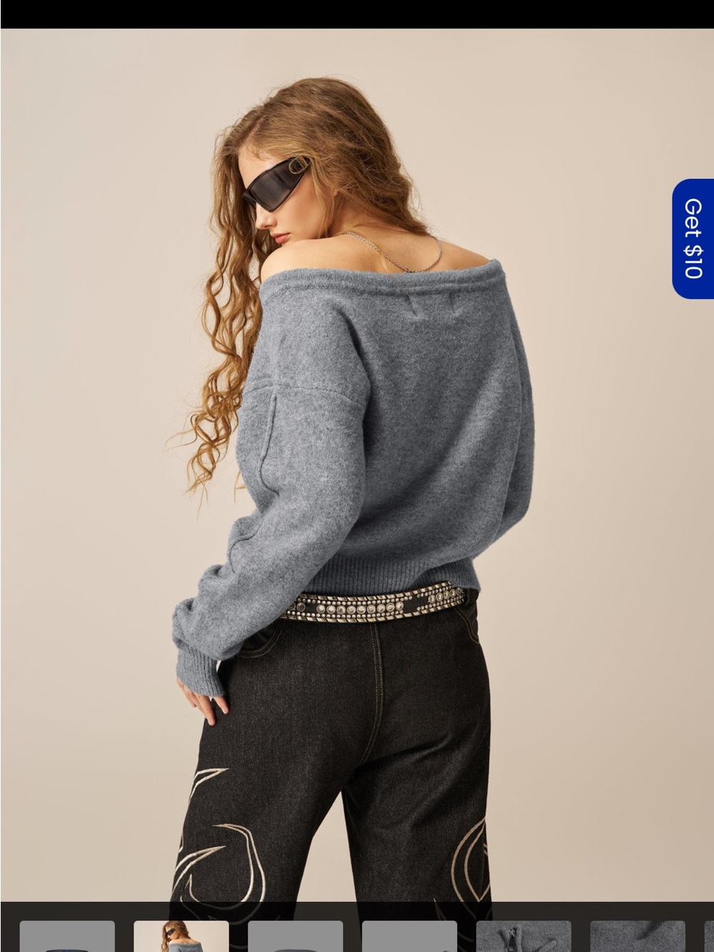 Aelfric Eden Off-Shoulder Zip-Up Sweater - Gray - Picture 2 of 3